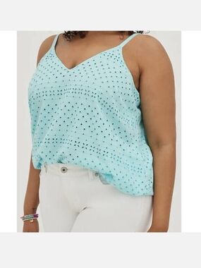 Torrid Sophie Challis Eyelet Swing Cami Light Aqua Blue Size 2